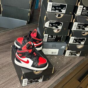 Toddler Jordan 1’s Mids - Red, Black, and White